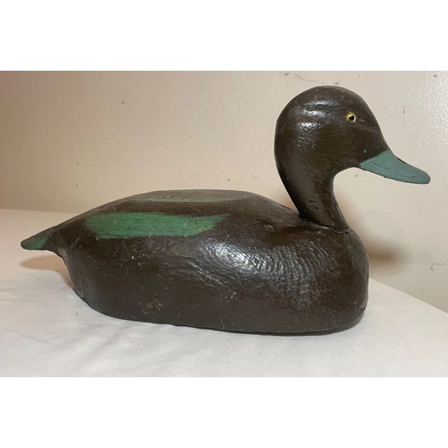 Antique Hand Carved Wood Flat Bottom Folk Art Bluebill Duck Decoy Sculpture For Sale - Image 4 of 12