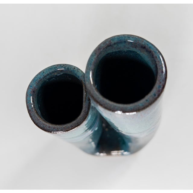 Mid-Century Modern Turquoise and Teal Art Pottery Vase, Signed For Sale In New York - Image 6 of 8