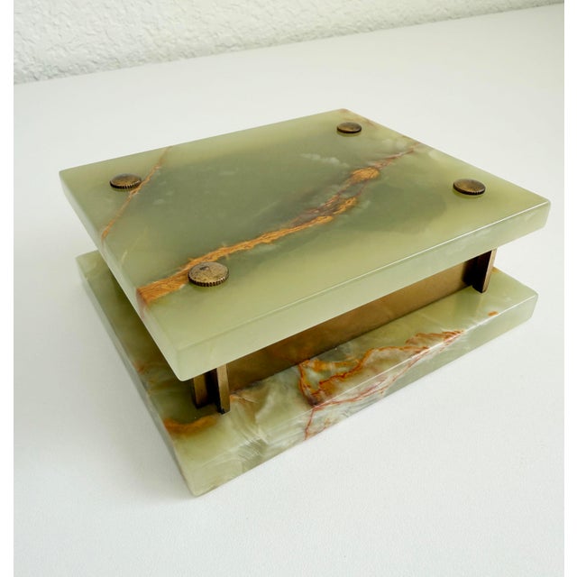 Art Deco Green Onyx & Bronze Smoking Box For Sale - Image 10 of 11