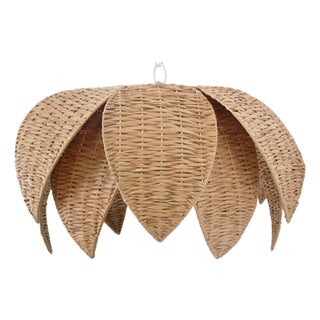 Matthew Izzo Home Franny Natural Rafia Lotus Flower Shaped Pendant Light For Sale