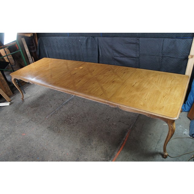 1980s Drexel Heritage French Provincial Oak Parquetry Avalon Extendable Dining Table For Sale - Image 14 of 16
