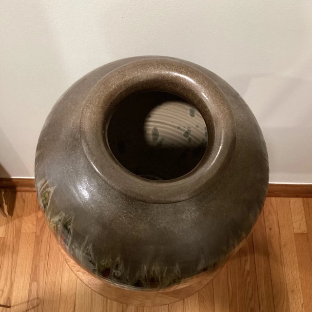 Mid-Century Modern Vintage Exta Large Stoneware Iridescent Colors Drip Glaze Pottery Vase For Sale - Image 3 of 13