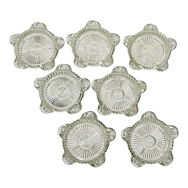 Set of 7 Vintage Anchor Hocking Queen Mary Clear Coaster/Personal Ashtray / Trinket Dish For Sale