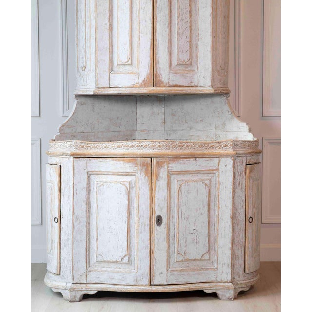 Wood Swedish Gustavian Period Two-Part Corner Cabinet with Original Paint, Late 18th For Sale - Image 7 of 13