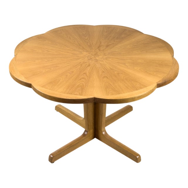 Round Oak Dining Table with Extensions, 1970s For Sale