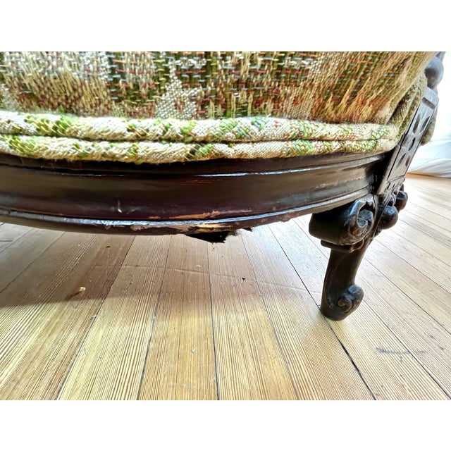Set of Vintage Louis XV Bergere Style Chairs With Carved Walnut Frames & Brocade Upholstery. For Sale - Image 14 of 14