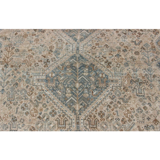 Blue Blue and Taupe Antique Persian Shiraz Rug With Tribal Geometric Medallions For Sale - Image 8 of 13
