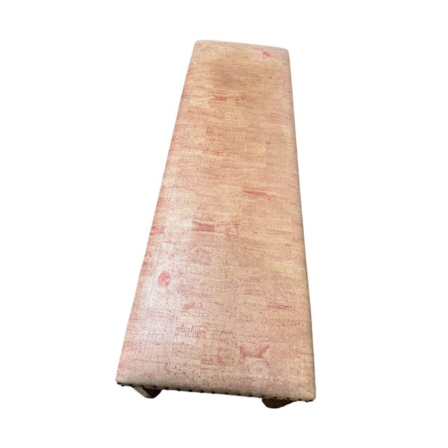 1990s Thomas O'Brien Century Rustic Speckled Cork Wood Trestle Bench For Sale - Image 5 of 15