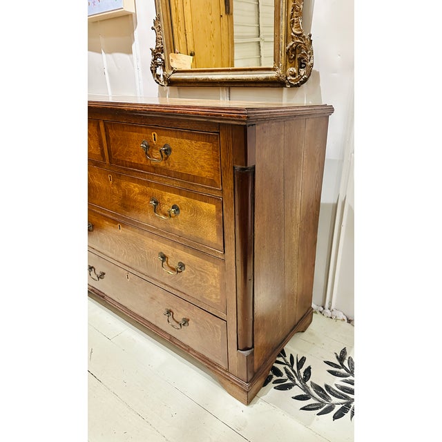 19th Century 19th Century English Georgian Tiger Oak and Mahogany Banded Bachelor’s Chest For Sale - Image 5 of 12