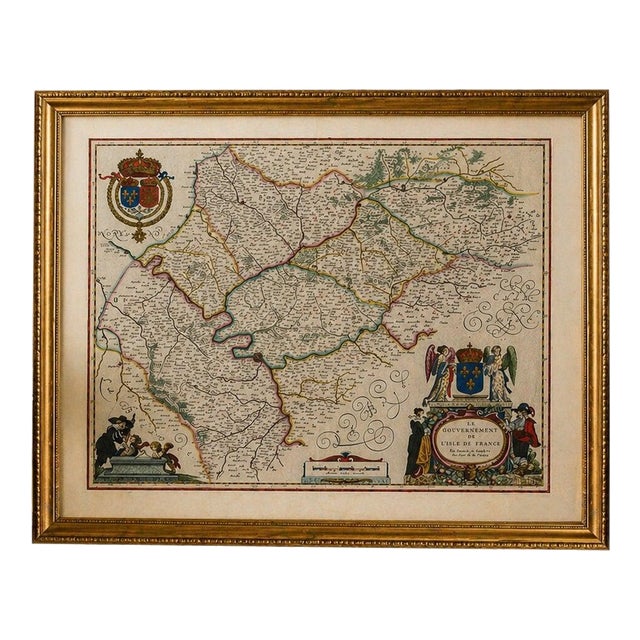 Blaeu Map of Île-De-France Paris Region with Royal Arms, 1642 For Sale