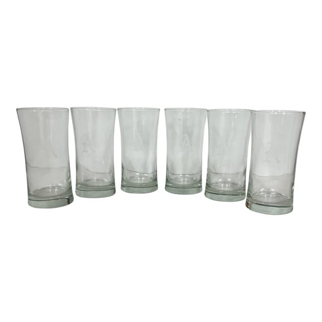 Vintage Mid Century Etched Monogrammed “A” Water Glasses - Set of 6 For Sale