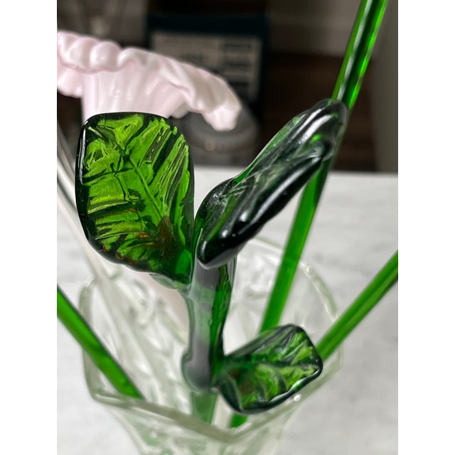 Green Vintage Bouquet Murano Art Glass Long Stem Flowers and Butterflies For Sale - Image 8 of 9
