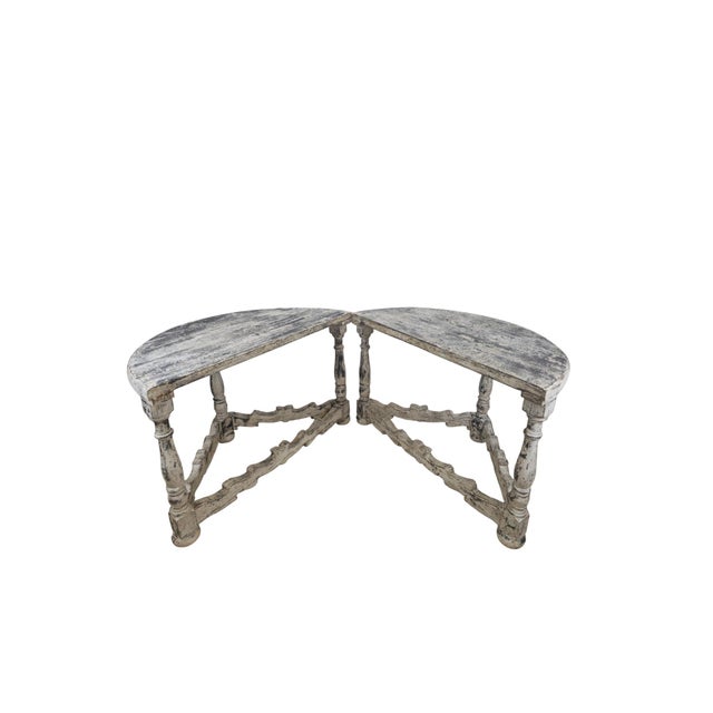 Gray Distressed Gray and White Demi-Lune Wall Consoles, 1990s, Set of 2 For Sale - Image 8 of 9