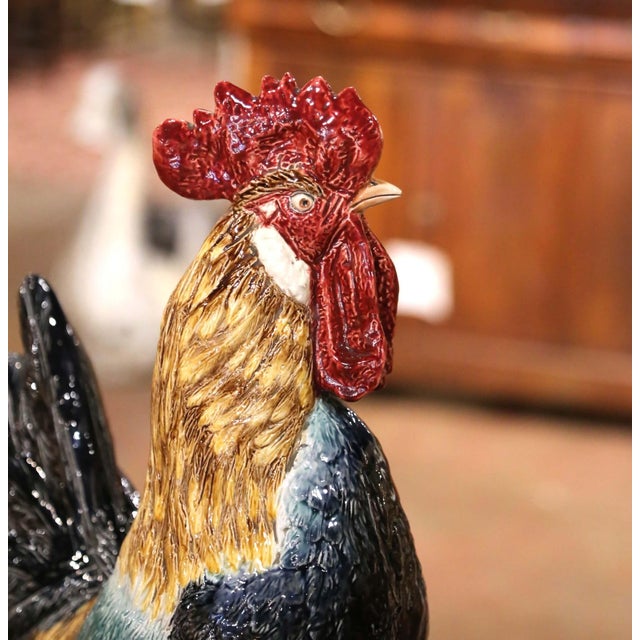 French 19th Century French Barbotine Rooster Vase in the Manner of Carrier-Belleuse For Sale - Image 3 of 15