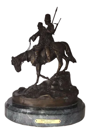 Early 20th Century "Two Cossacks on Horseback" Bronze Sculpture Signed A.M. Bonegor