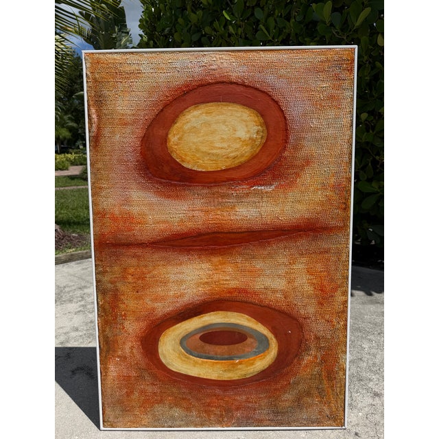 Original mixed-media relief artwork by Florida artist Katherine Boren, featuring a richly textured surface in warm rust,...