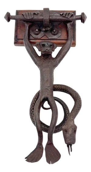 American Arts & Crafts, Monkey & Snake Wrought-Iron Door Knocker