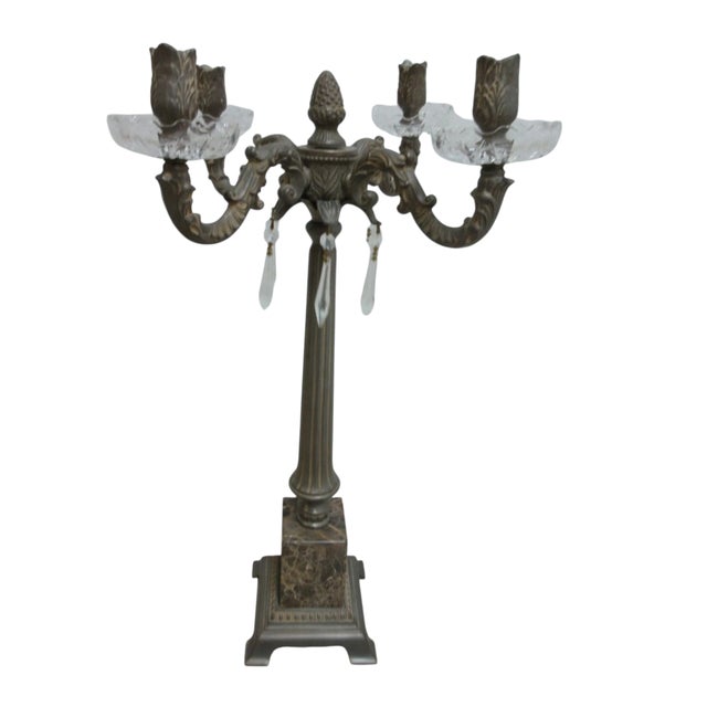 French Marble 4 Arm Candelabra Crystal marble Candle stand holder For Sale - Image 4 of 9