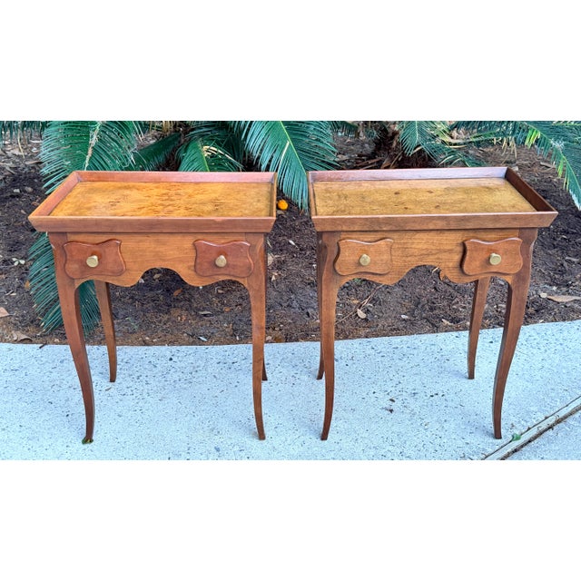 French Vintage Baker Furniture French Provincial Louis XV Style Nightstands, Side Tables For Sale - Image 3 of 9