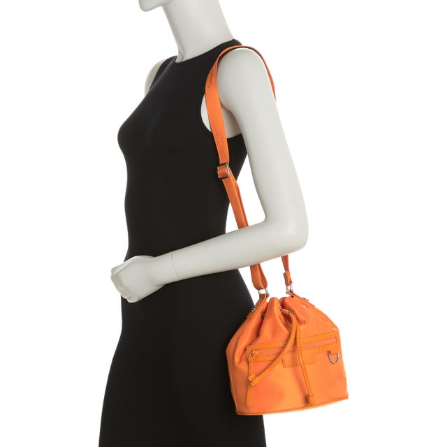 Longchamp Le Pliage Neoprene Crossbody Bucket Bag in Citrus Hermes Orange For Sale - Image 10 of 11