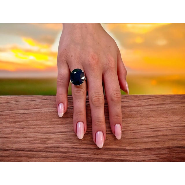 Natural Solitaire Composite Sapphire Ring 6.5 14k WG 16.63 TCW Certified For Sale - Image 9 of 11