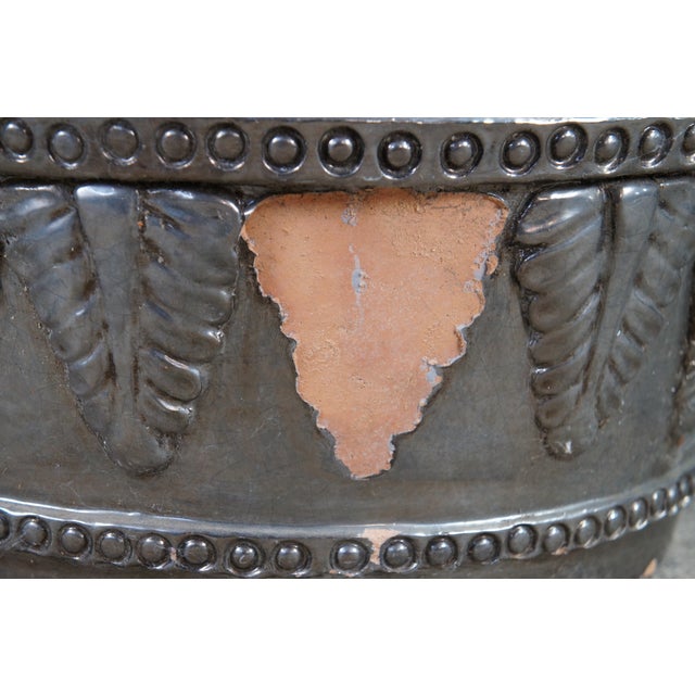 Late 20th Century Italian Neoclassical Figural Acanthus Silver Terracotta Garden Planter 26" For Sale - Image 10 of 13