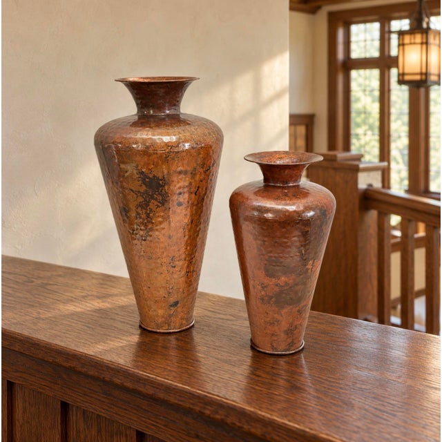 Pair of Late 20th Century Hammered Copper Vases Arts & Crafts Mission Style For Sale - Image 13 of 13