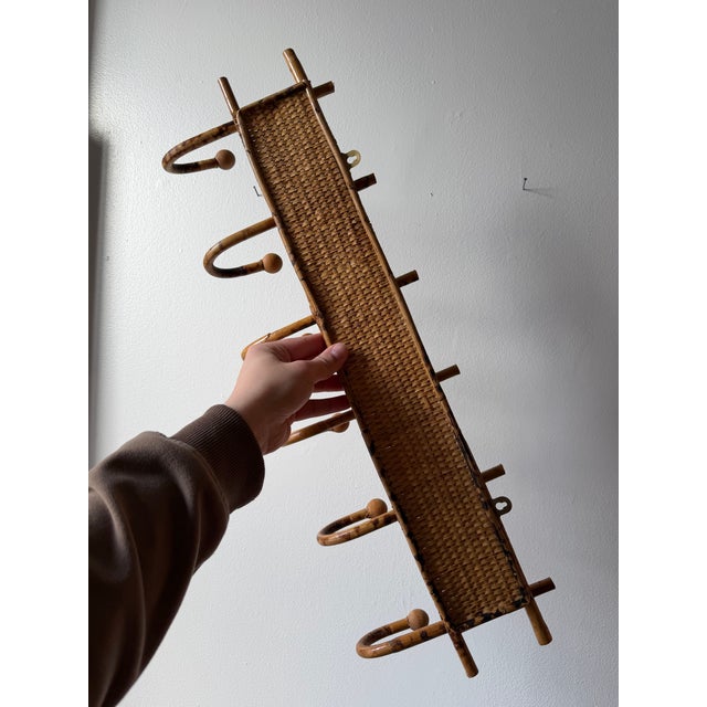 1970s Mid Century Wall Coat Rack Bamboo and Rattan 70’s For Sale - Image 5 of 6