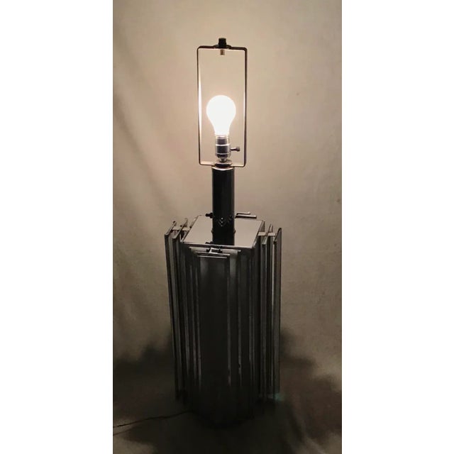 Metal 1970s Skyscraper Chrome Shade Chrome and Lucite Table Lamps by Chromalite - a Pair For Sale - Image 7 of 13