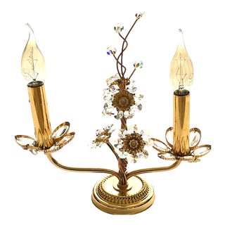 Vintage Brass Lead Crystal Table Lamp from Palwa, 1960s For Sale