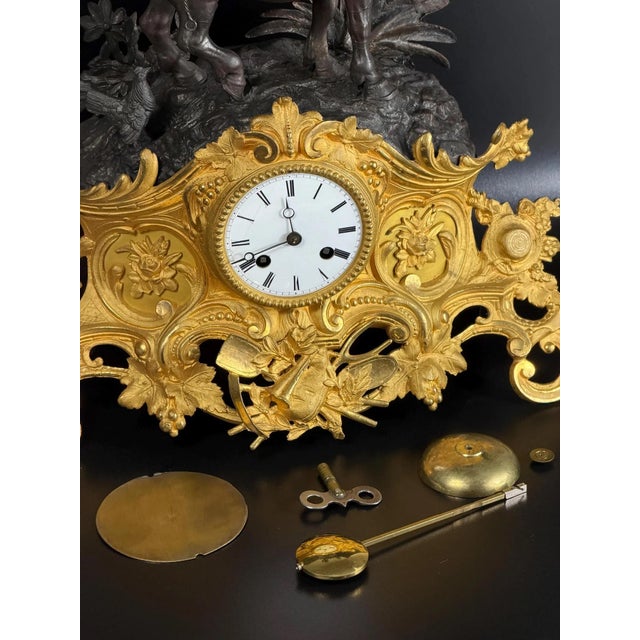 French Gilt-Bronze and Patinated Bronze Figural Mantel Clock with Equestrian Boy from Les Japy Fils, 1850s For Sale - Image 15 of 18