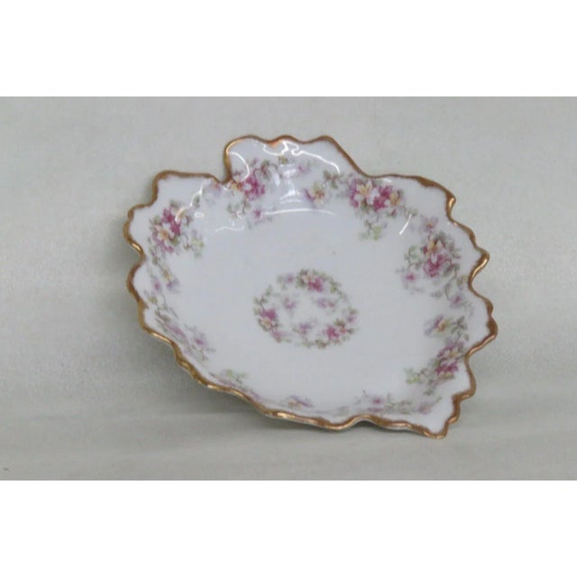 Limoges France Porcelain Purple Flowers Gold Trim Leaf Shaped Trinket Dish For Sale - Image 13 of 13