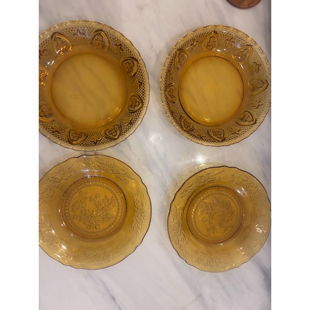 Traditional Vintage Kig Indonesia Amber Pressed Glass Dinner Plates For Sale - Image 3 of 5