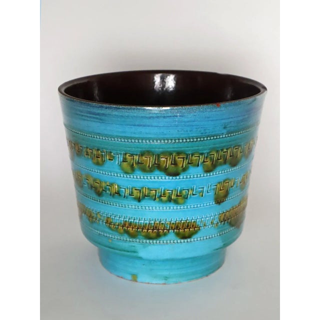 Blue Large Blue Turquoise Flower Pot attributed to Aldo Londi for Bitossi, 1960s For Sale - Image 8 of 12
