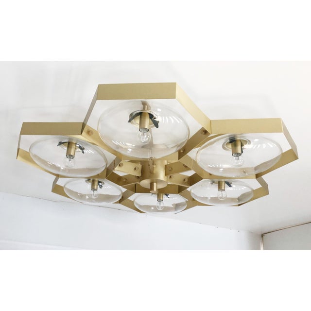 21st Century Hive Satin Brass Clear Murano Flush Mount by Fabio LTD For Sale - Image 6 of 9