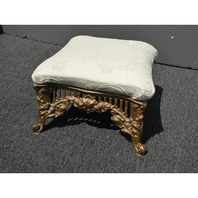 Vintage Victorian Style Ornate Gold Cast Iron Footstool Spanish Revival