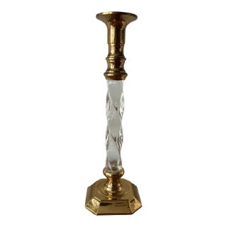 1960s Twisted Lucite and Brass Candlestick Holder For Sale
