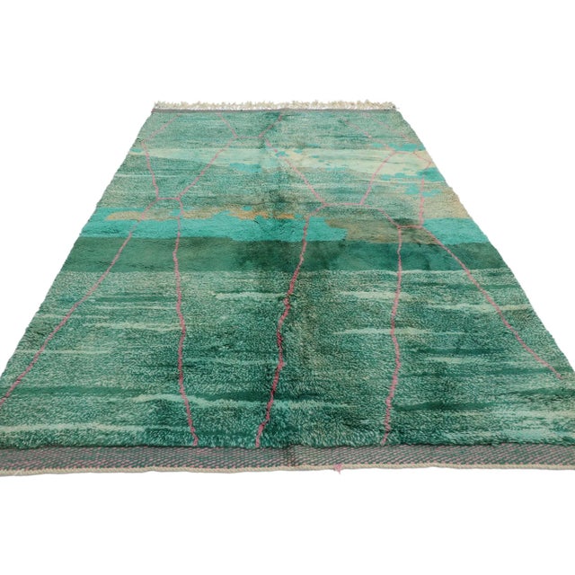 Tribal Green Beni Mrirt Moroccan Rug - 05'09 X 08'04 For Sale - Image 3 of 9