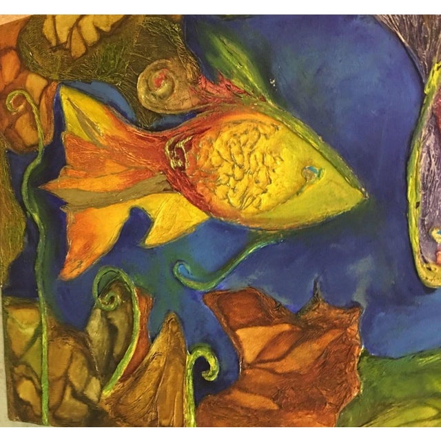 Küchel Silvia La Bella, Fish Collage Colorful, 1998, Oil on Canvas For Sale - Image 11 of 13