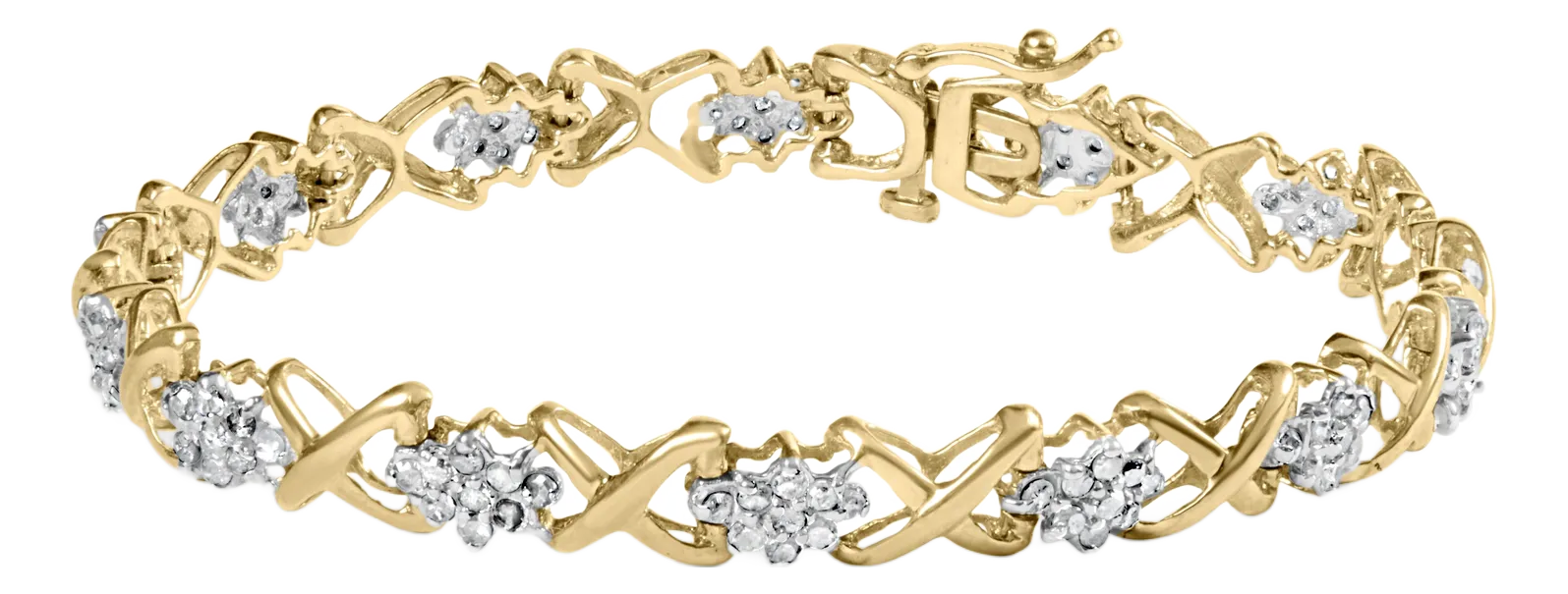 10k Yellow Gold 2.00 Cttw Diamond Cluster and Alternating 