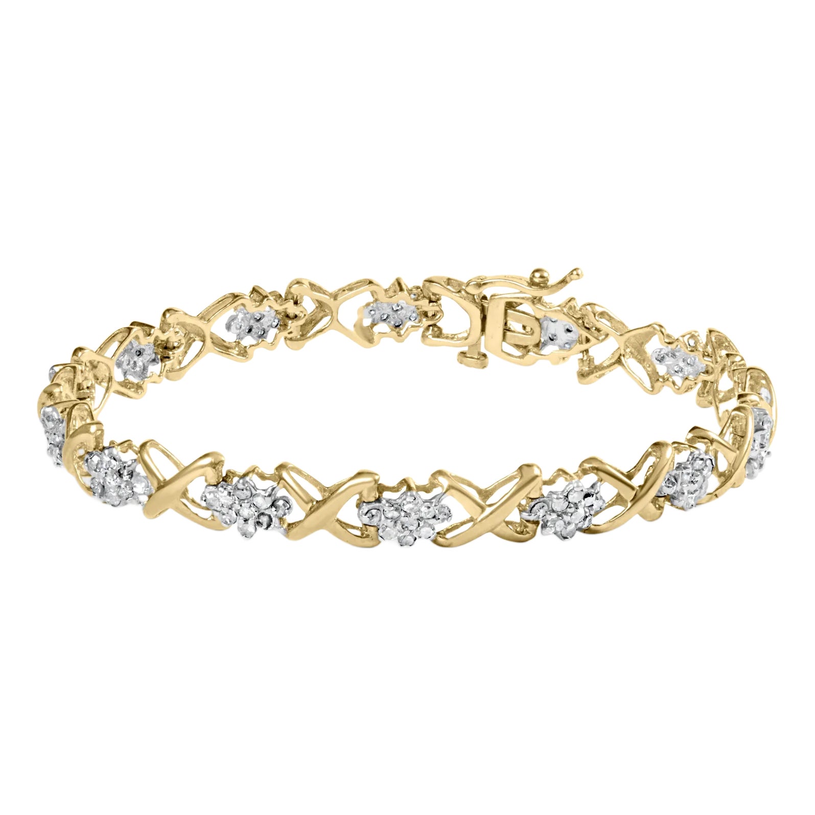10k Yellow Gold 2.00 Cttw Diamond Cluster and Alternating 