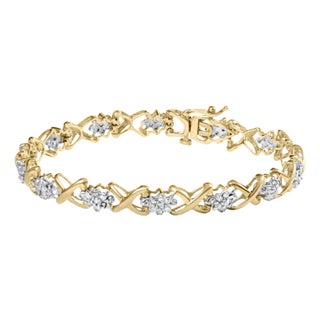 10k Yellow Gold 2.00 Cttw Diamond Cluster and Alternating "X" Link Bracelet (I-J Color, I3 Clarity) For Sale