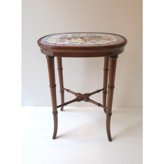 English Faux-Bamboo Mahogany Accent Drinks Table With Porcelain Top, Circa Early-20th C For Sale - Image 10 of 14