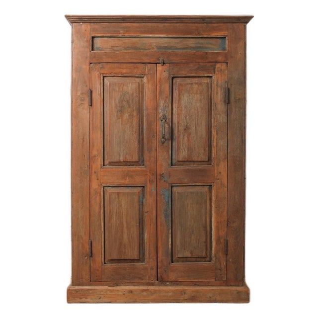 Late 20th Century Wooden Storage Cabinet With Paneled Doors and Original Patina For Sale