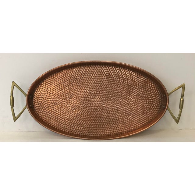 Vintage Hammered Copper Tray With Brass Handles Chairish