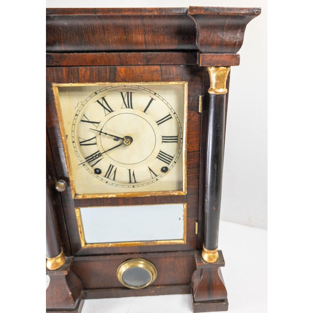 Brown 19th Century Empire Style Rosewood Veneered Column Mantle Clock by Seth Thomas For Sale - Image 8 of 18