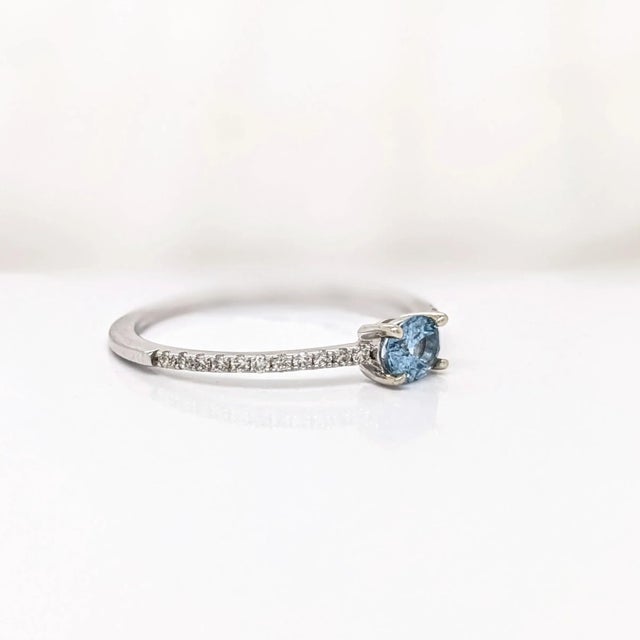 East West Aquamarine Ring with Natural Diamonds in Solid 14K White Gold Oval 3x5mm For Sale - Image 9 of 11
