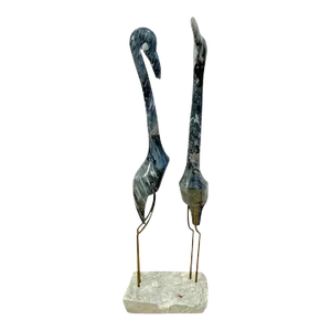 Mid Century Large Marble Flamingo Statue Birds Metal Legs White Stone Base