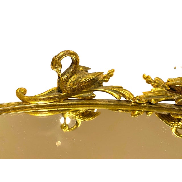 Art Deco 1930s French Art Deco Vanity Mirror Tray Ormolu Brass Swans Hollywood Regency For Sale - Image 3 of 16