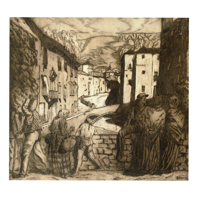 Alexandre Petrovich Zinoviev, Street Scene in Spain, 1920s, Drypoint Etching For Sale